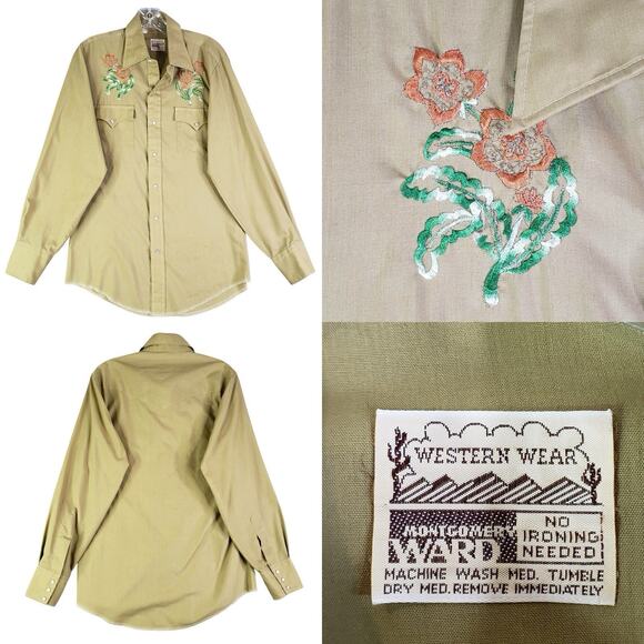 Montgomery Ward Other - VTG 70s Pearl Snap Western Shirt Mens L Rockabilly Floral Cowboy Montgomery Ward